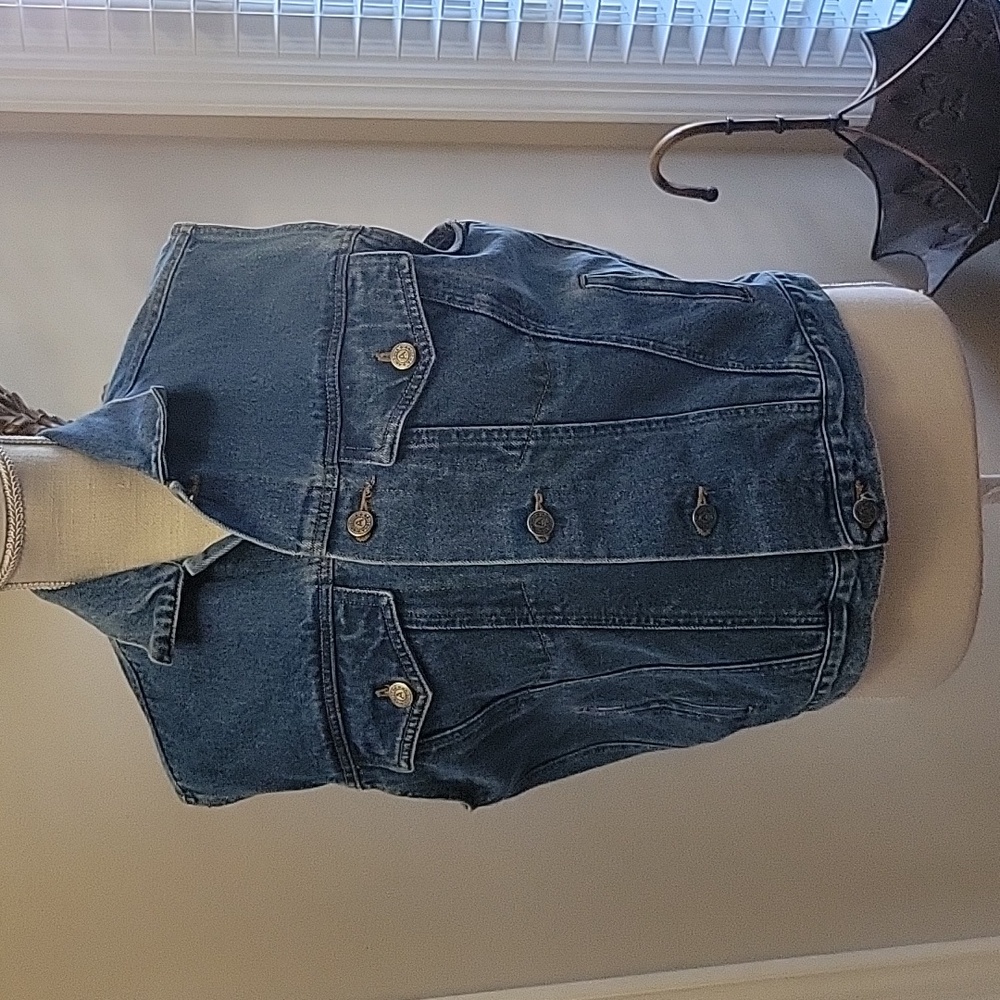 Arizona Jean Company blue jean denim vest 100% cotton 4 pockets Size Large EUC …